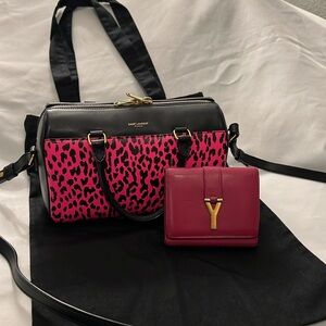 Authentic Saint Laurent Calfskin Printed Leopard with FREE YSL WALLET